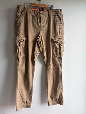 Superdry Men's Khaki Cargo Pants with Orange Trim